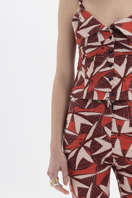 Button-Front Cami Top with button detail and graphic print, perfect for a bold summer style.
