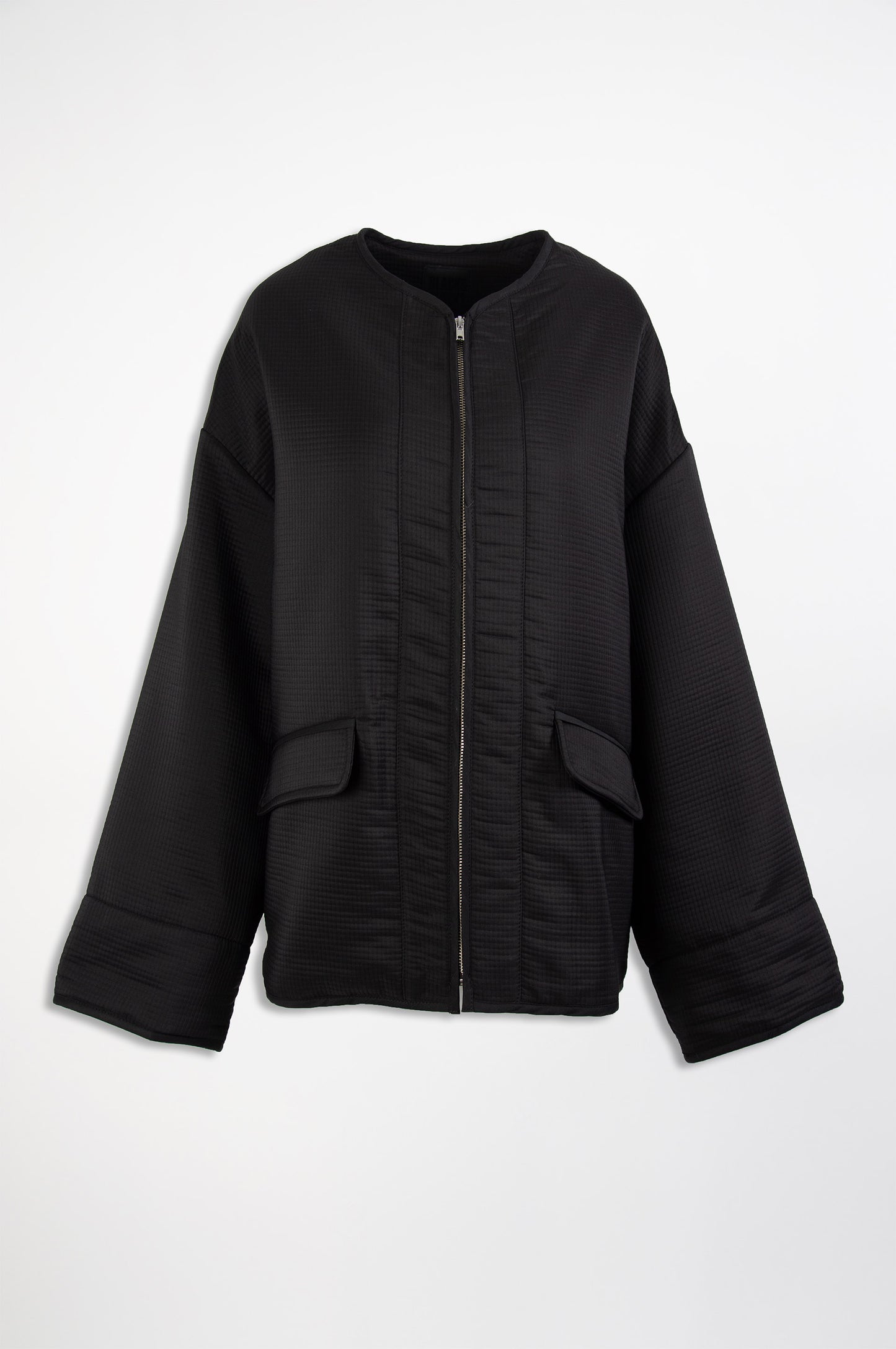Textured Bomber Jacket-Black and Black