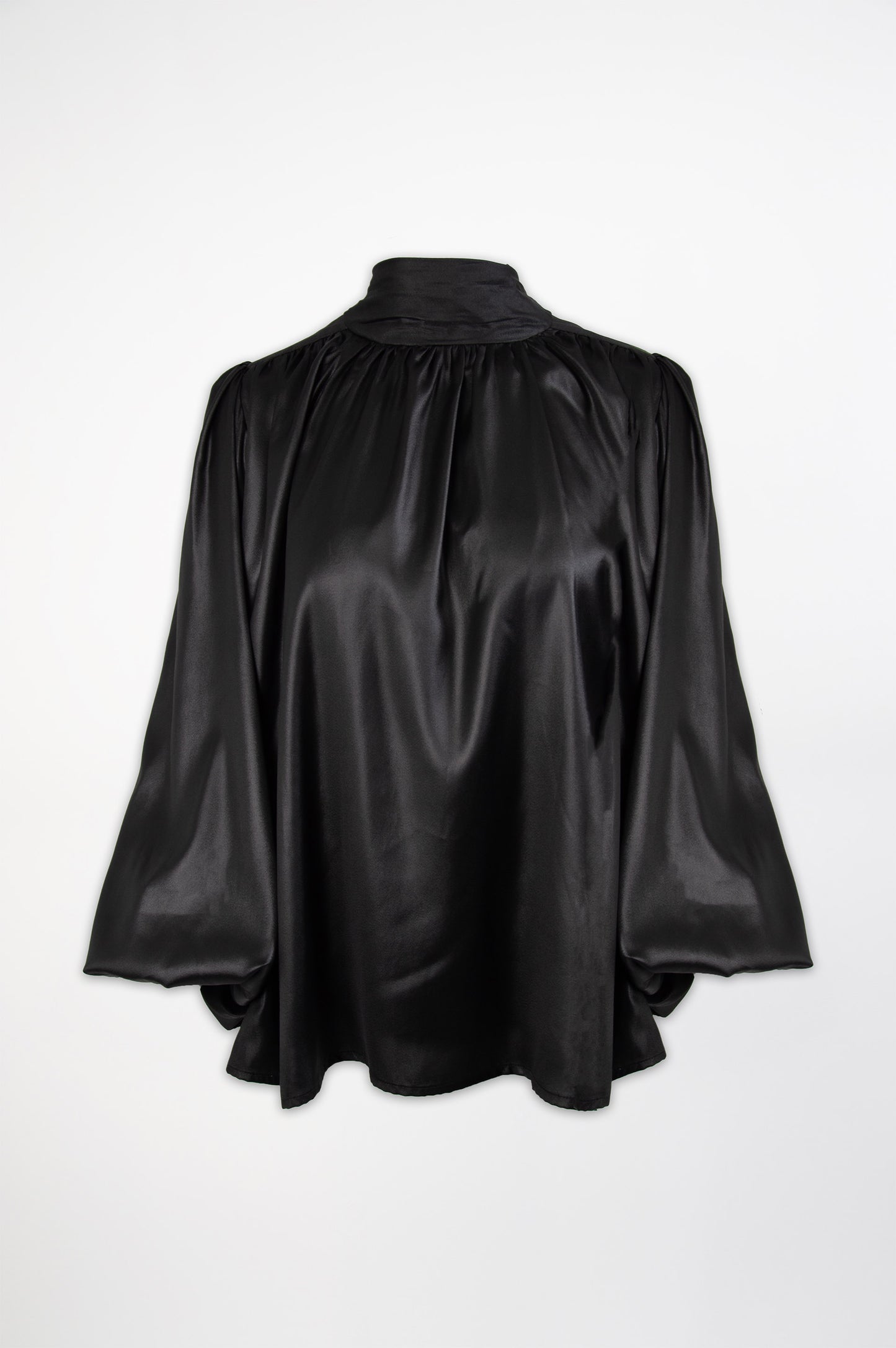 Satin Open-Back Blouse-Black and Black