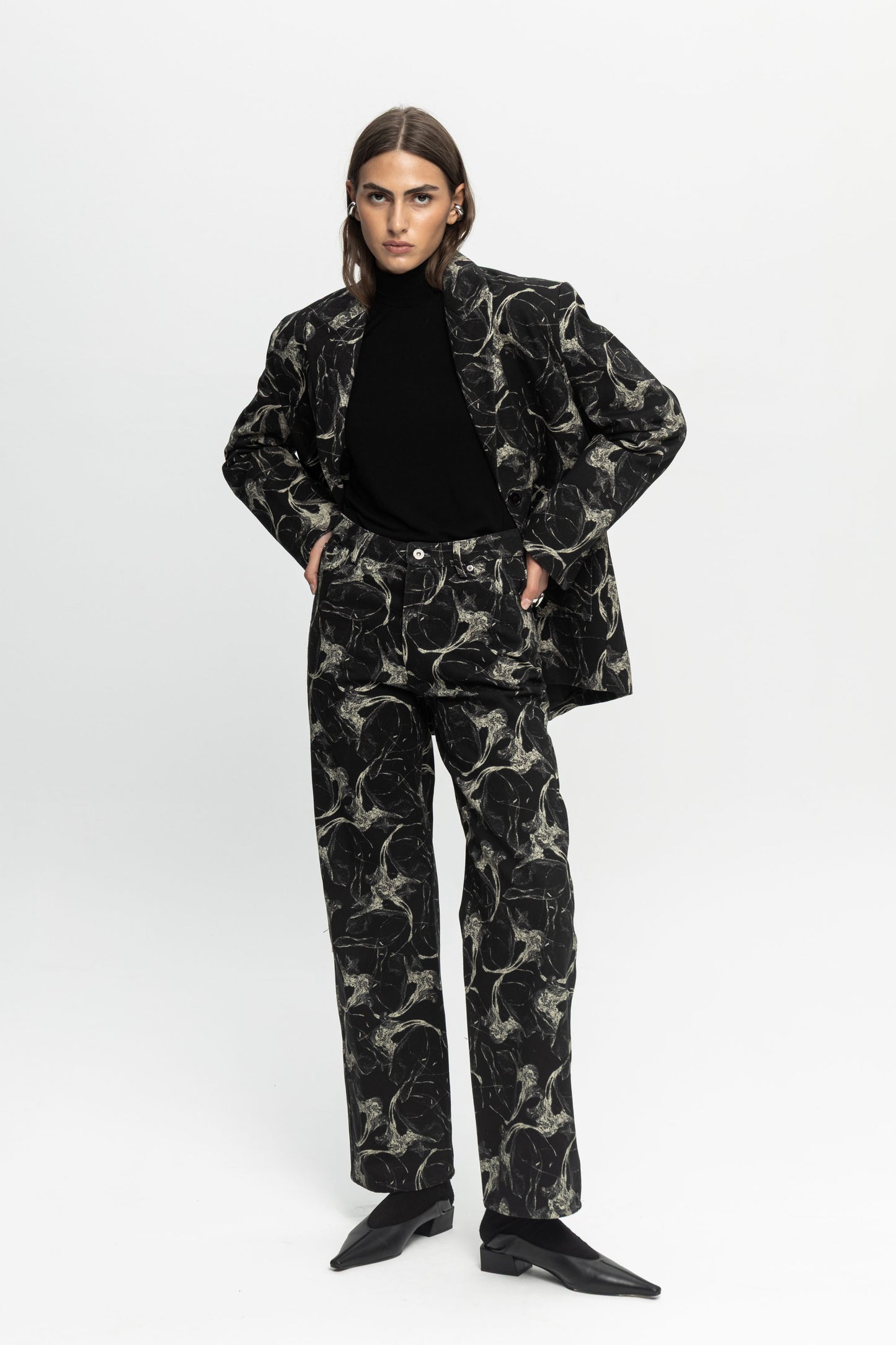 "Night Shift" Denim Trousers-Black and Black