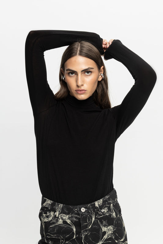 Turtleneck Blouse-Black and Black