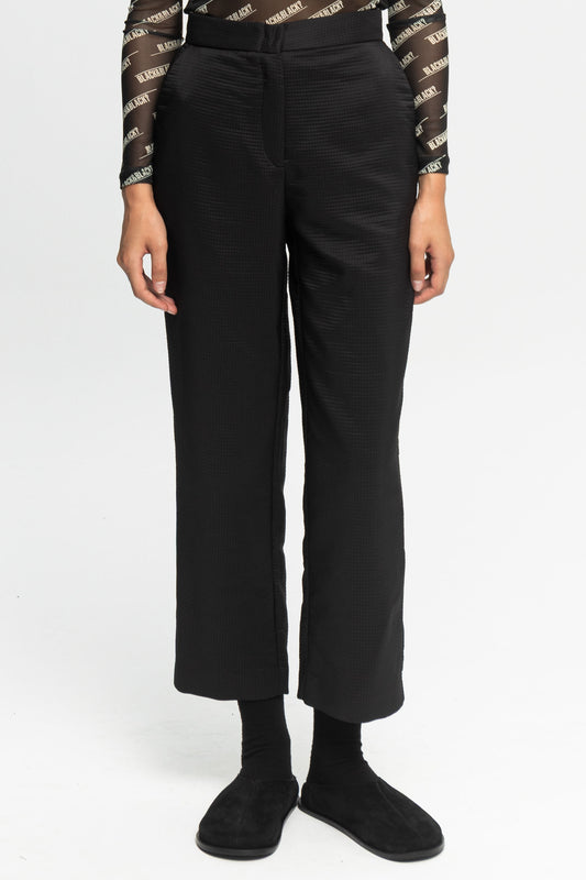 Textured Trousers-Black and Black