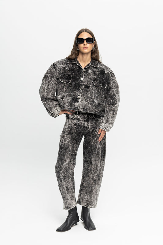 Washed Denim Jacket-Black and Black