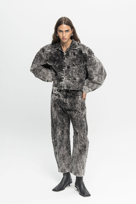 Washed Denim Jeans-Black and Black