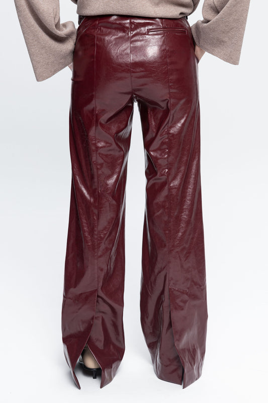 Burgundy Leather Trousers-Black and Black