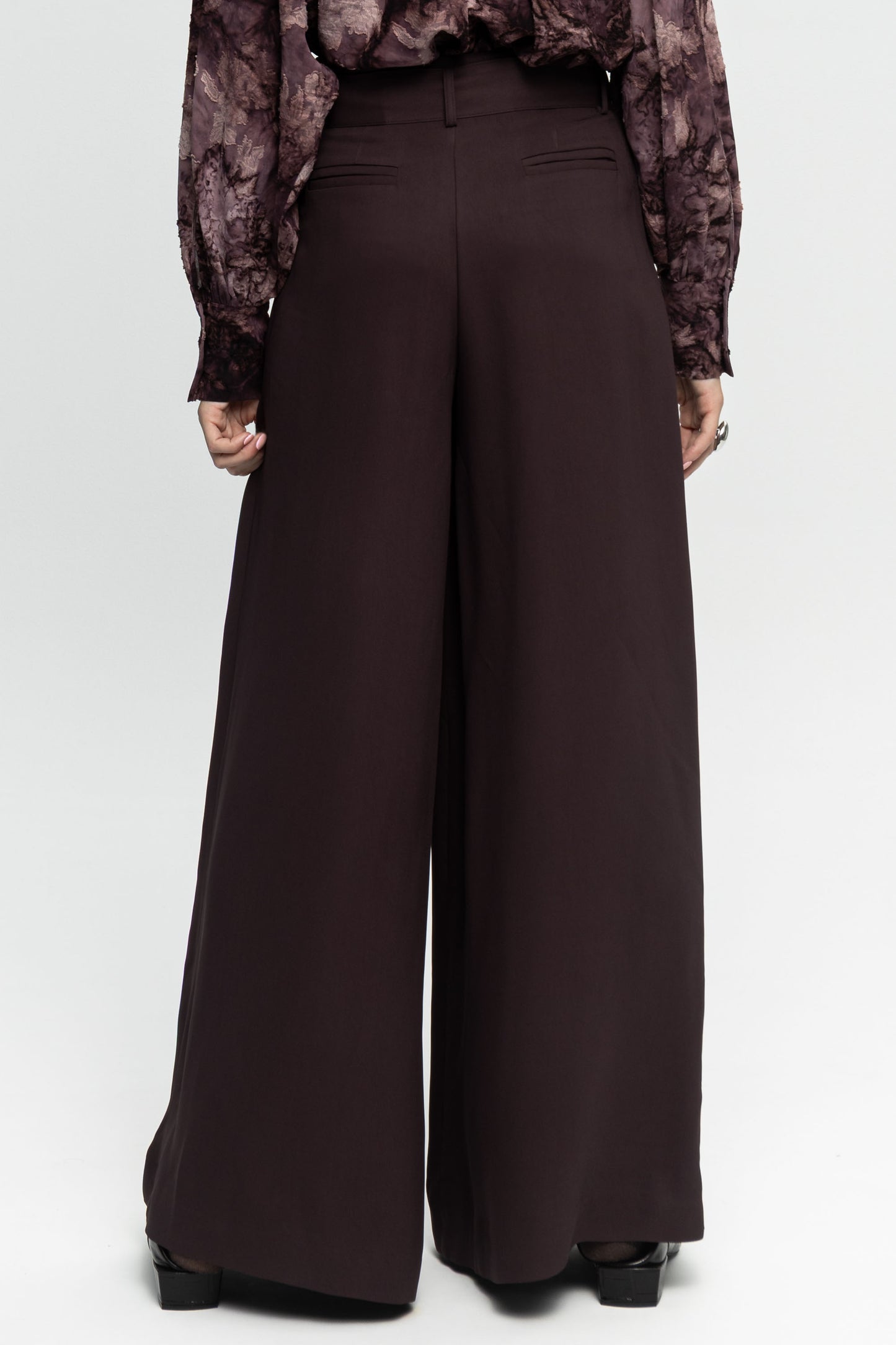Plum Pleated Trousers-Black and Black
