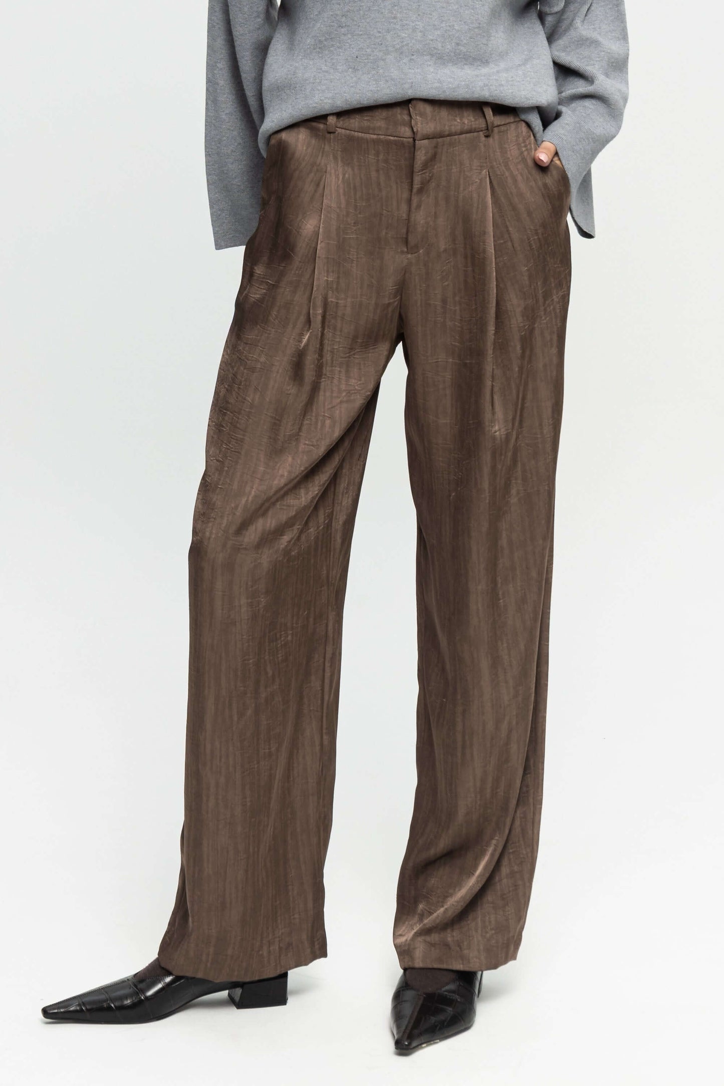 Taupe Wide-Leg Trousers-Black and Black