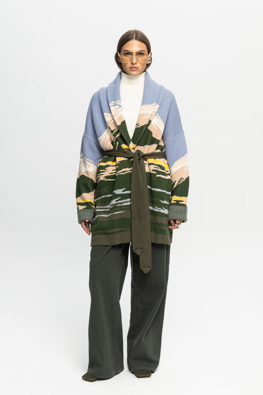 Mountain Knit Cardigan-Black and Black