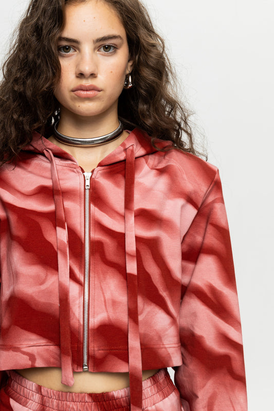 Crop-Zip Hoodie-Black and Black