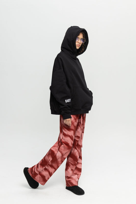 Wide-Leg Relaxed Pants-Black and Black