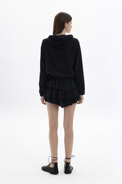 Black and Black B&B x F zip hooded jacket with front pockets, shown in a stylish black fleece material.