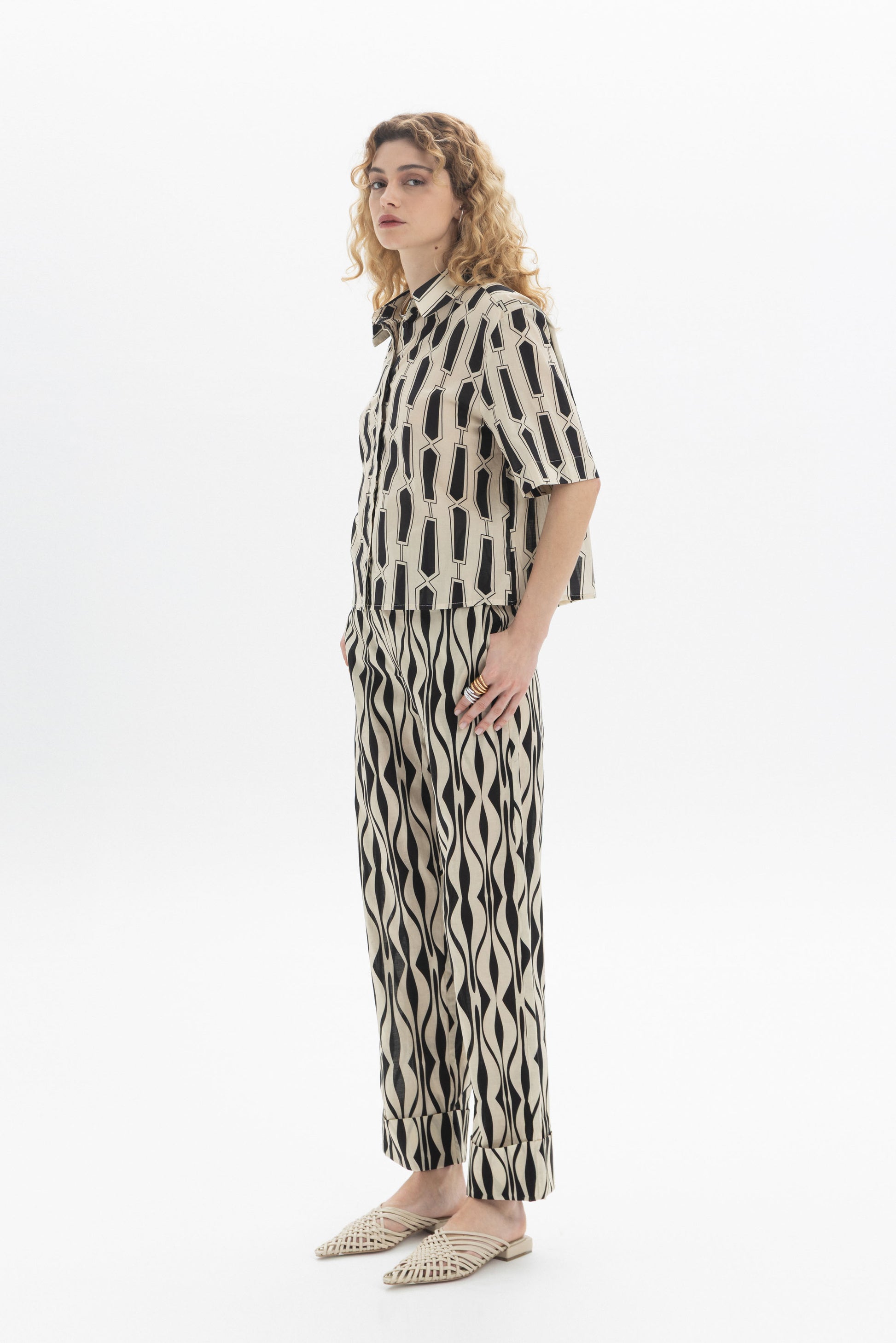 Short Sleeve Shirt featuring a classic collar and bold geometric print in cotton.