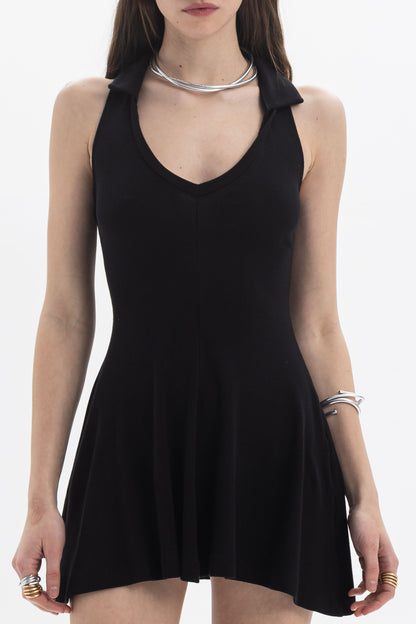 B&B x F Collared Mini Dress featuring a sleeveless design and flared skirt for a feminine silhouette.