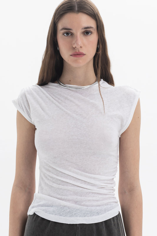 B&B x F Draped Cap Sleeve Top featuring cap sleeves and soft draping, perfect for day-to-evening styling.
