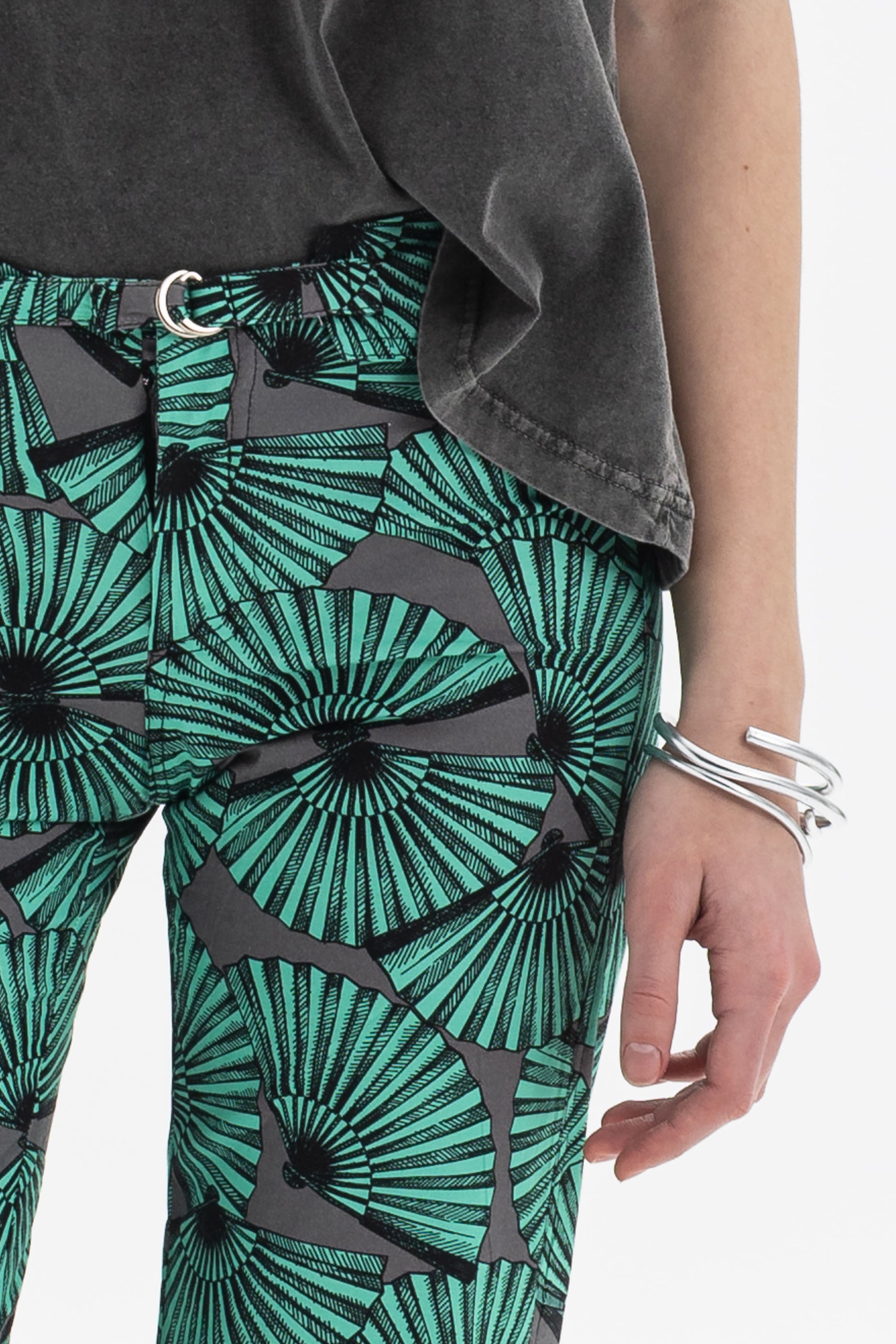 Graphic Print Cropped Pants with all-over graphic fan-inspired print and straight silhouette for a bold style.