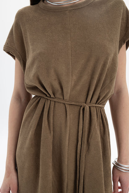 B&B x F Belted Mini Dress featuring a relaxed silhouette and self-tie belt defining the waist.
