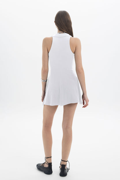 Black and Black B&B x F collared mini dress, shown in black fabric with a tailored collar and short sleeves.