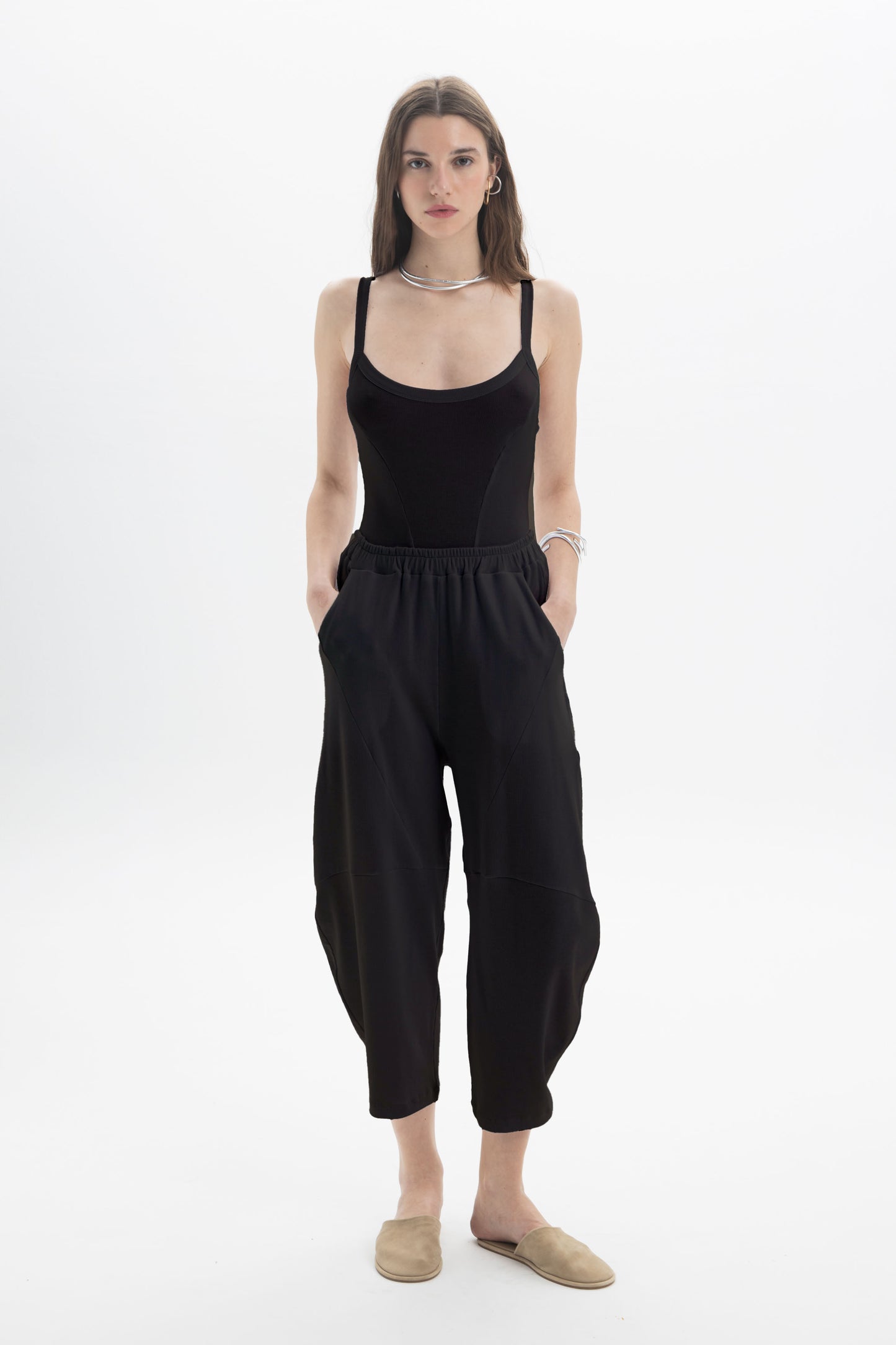 Black and Black B&B x F ribbed strap body featuring ribbed fabric and sleek design on a neutral background.
