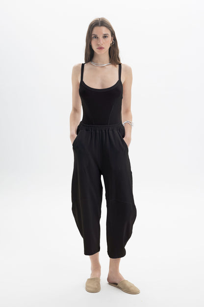 Black and Black B&B x F ribbed strap body featuring ribbed fabric and sleek design on a neutral background.
