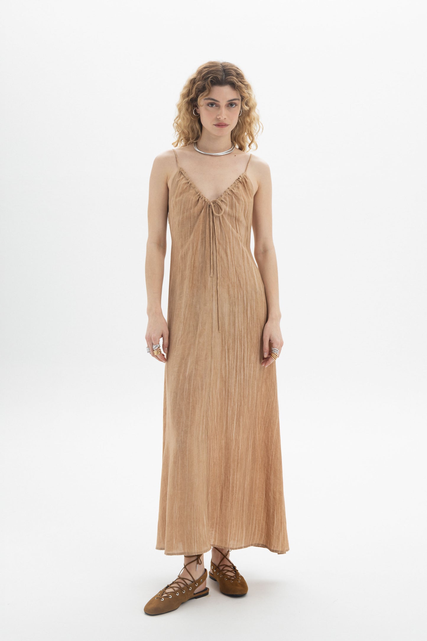 Drawstring Maxi Dress - Soft drawstring neckline and fluid drape in a relaxed fit for an effortless feminine look.