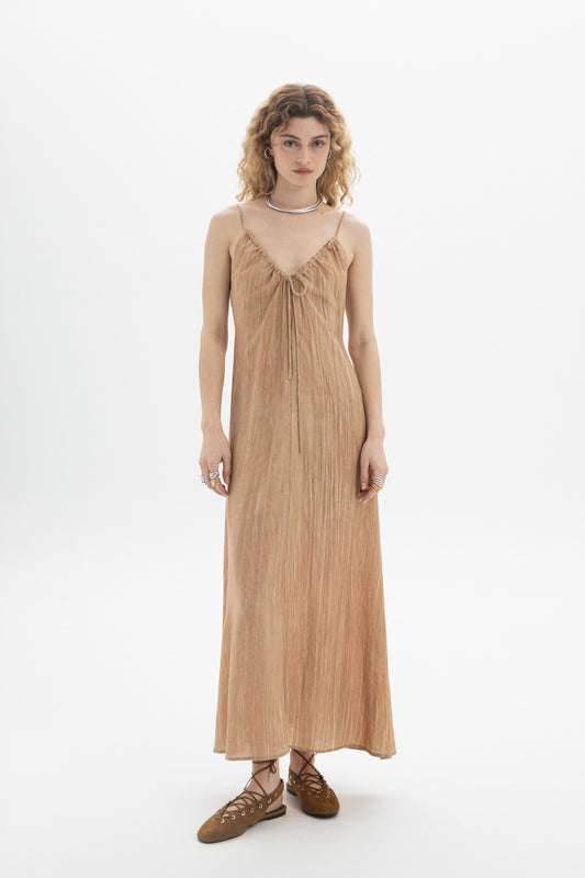Drawstring Maxi Dress - Soft drawstring neckline and fluid drape in a relaxed fit for an effortless feminine look.