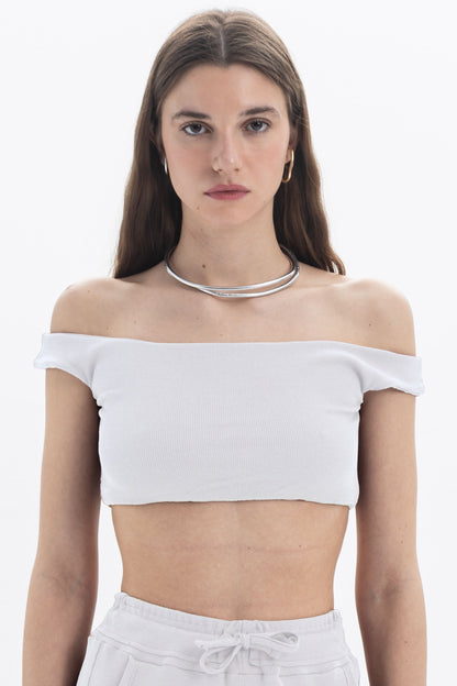 Black and Black B&B x F off-shoulder crop top in black, featuring a stylish off-shoulder design and cropped fit.