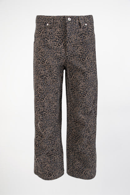 Animal Print Crop Denim Trousers-Black and Black