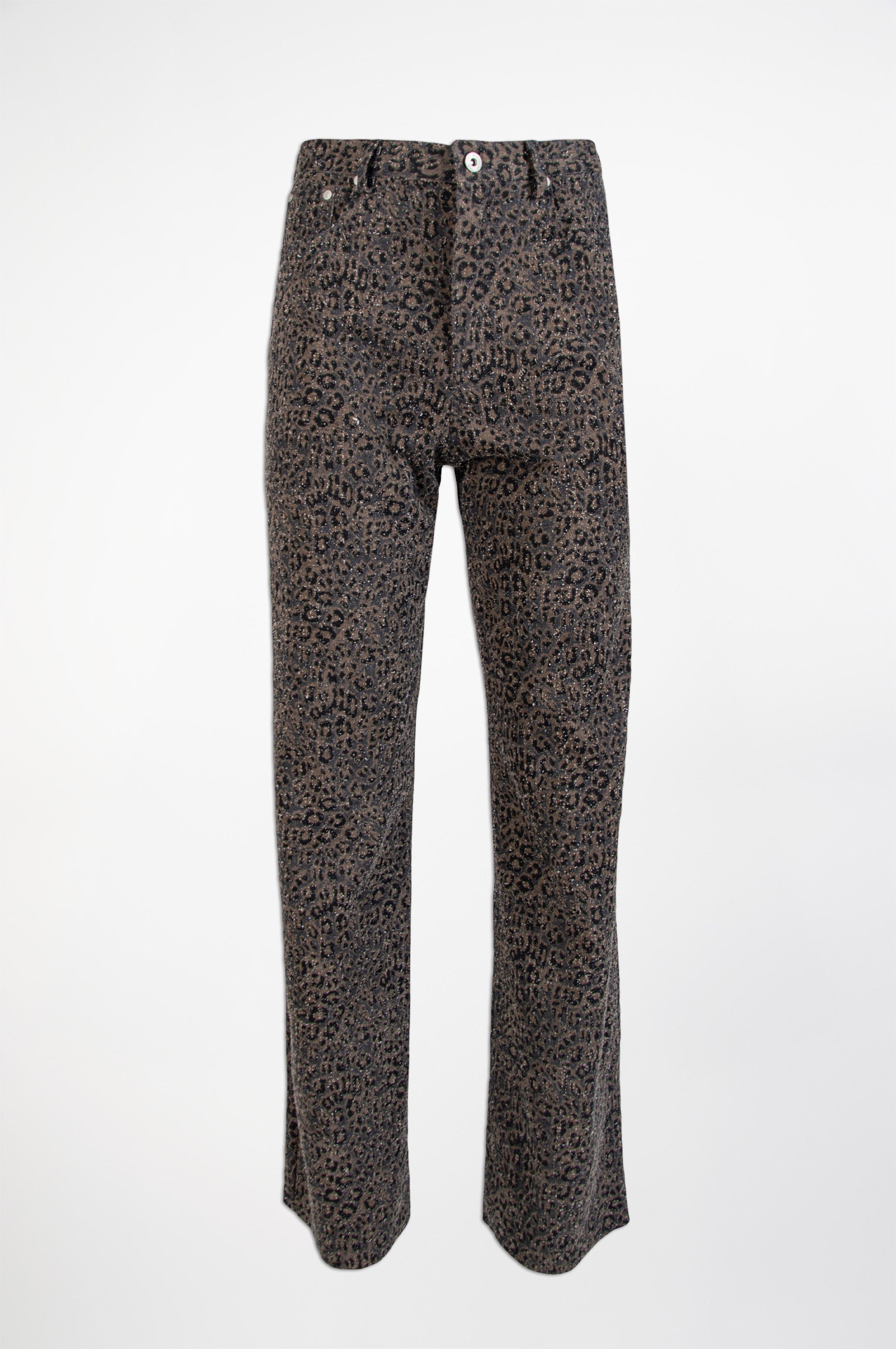 Animal Print Denim Trousers-Black and Black