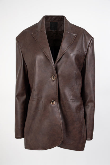 Oversized Leather Jacket-Black and Black