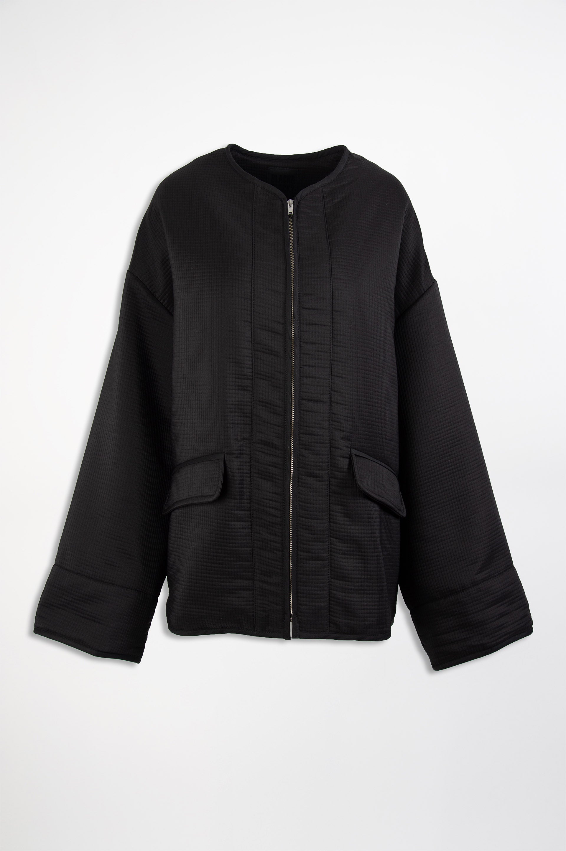 Textured Bomber Jacket-Black and Black