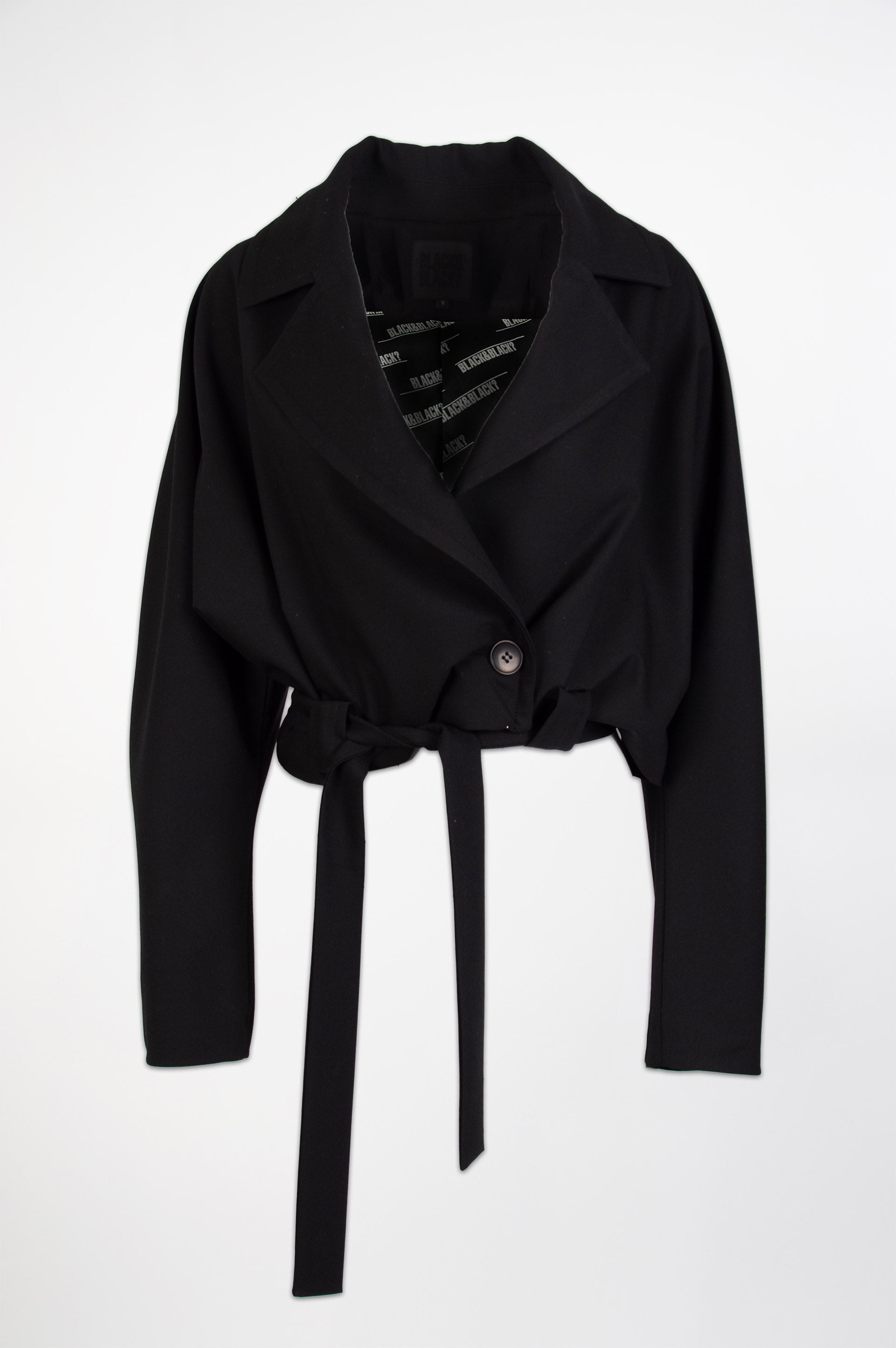 Cropped Belted Jacket-Black and Black