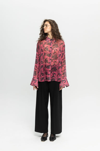 "Fuchsia Mess" Shirt-Black and Black