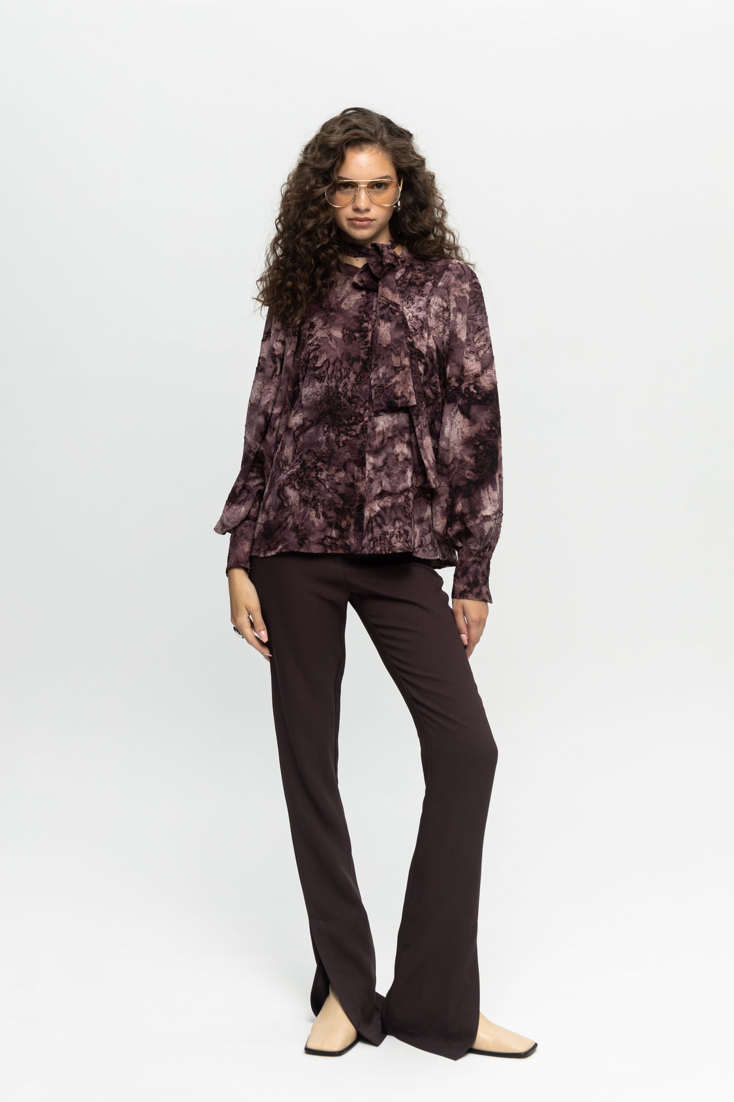 Textured Bow Shirt-Black and Black