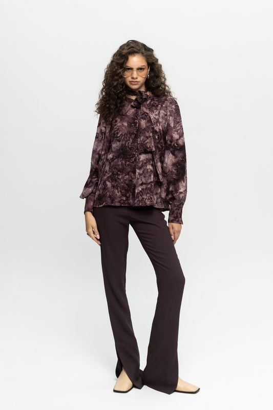 Textured Bow Shirt-Black and Black