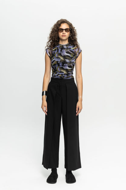 Black Pleated Trousers-Black and Black
