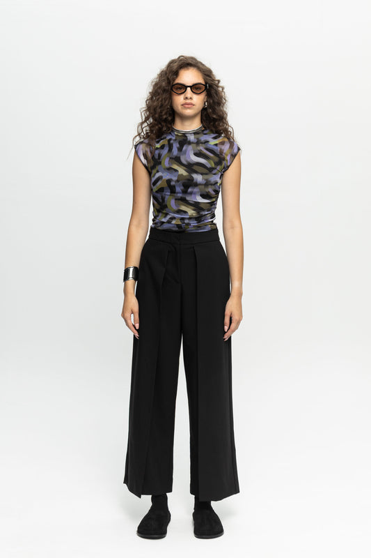 Black Pleated Trousers-Black and Black