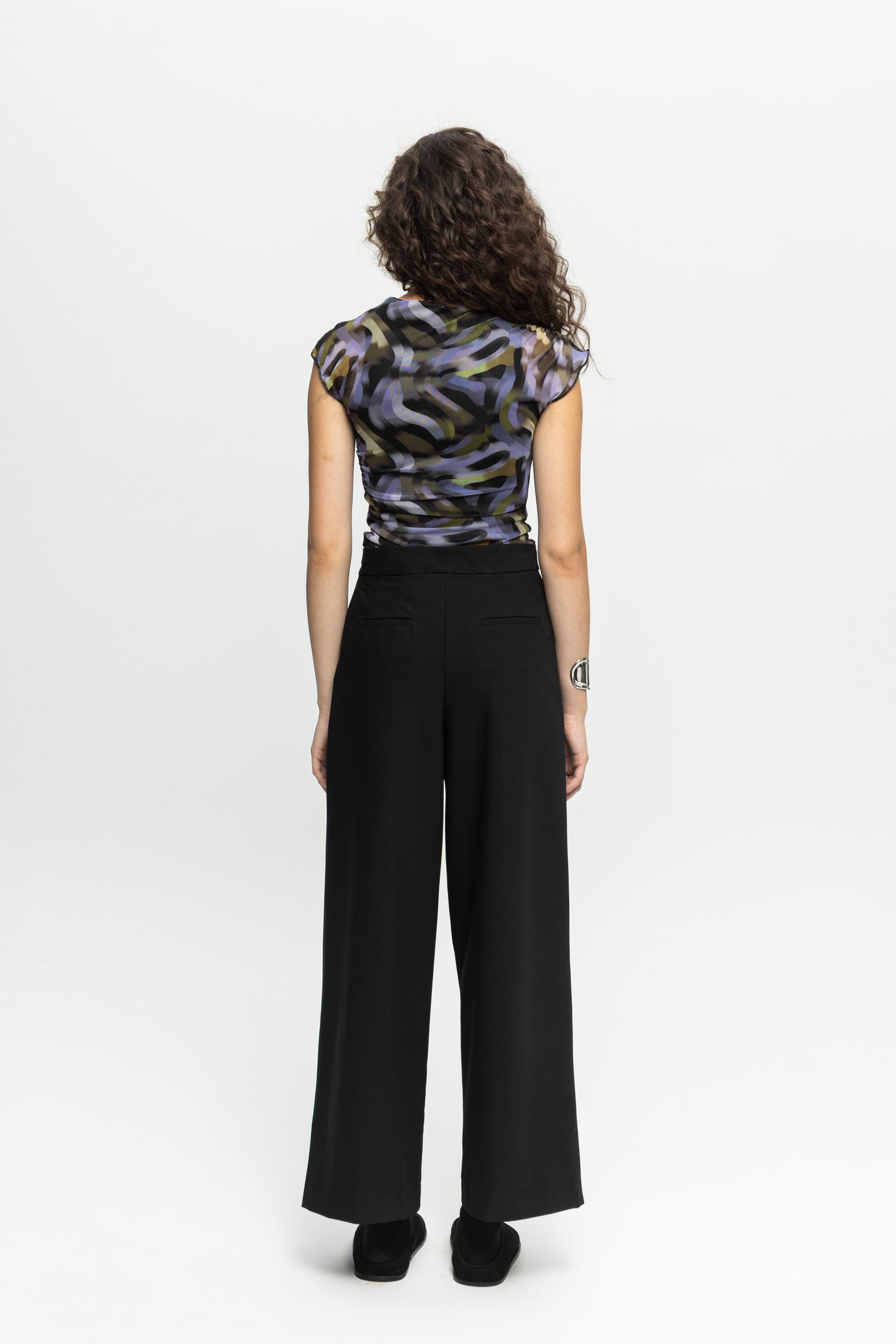 Black Pleated Trousers-Black and Black