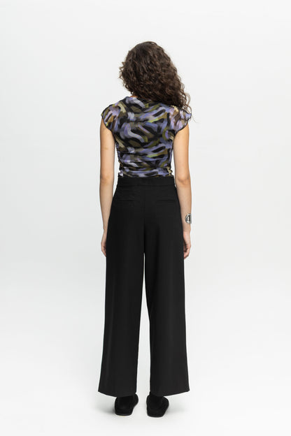 Black Pleated Trousers-Black and Black
