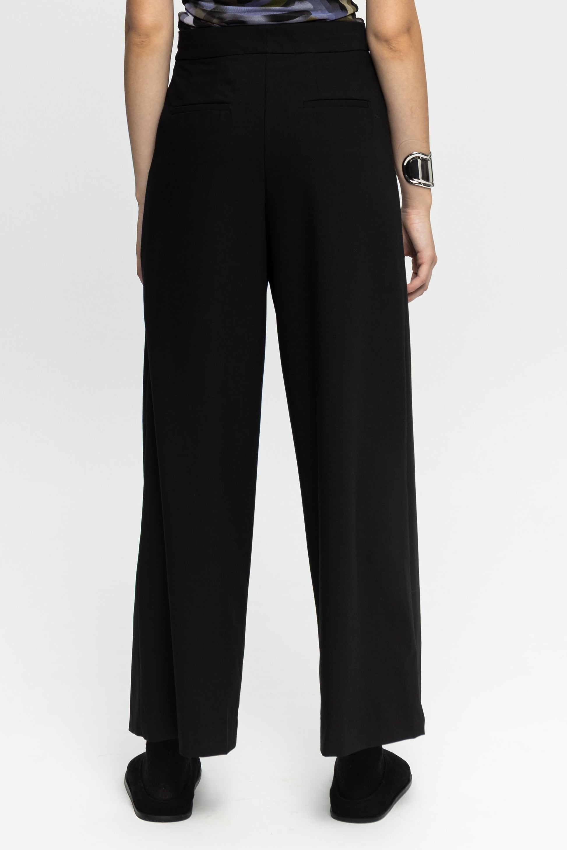 Black Pleated Trousers-Black and Black