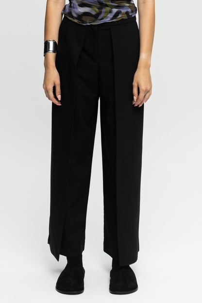 Black Pleated Trousers-Black and Black