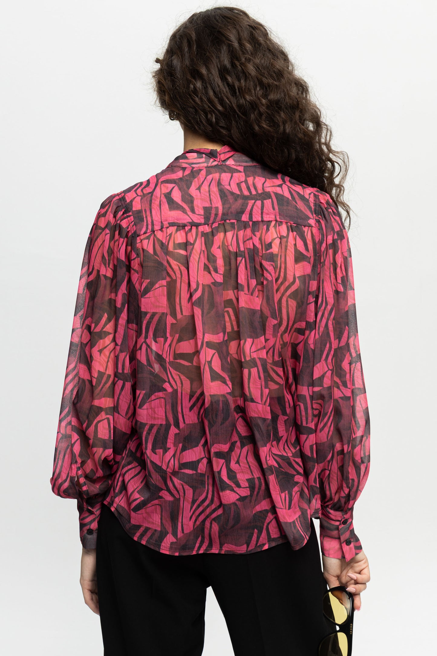 "Fuchsia Mess" Bow-Tie Shirt-Black and Black