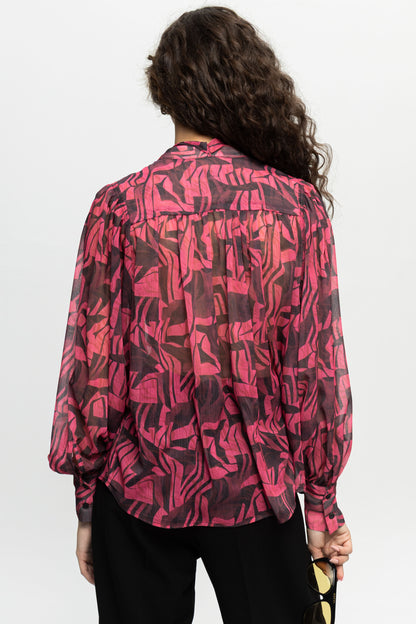 "Fuchsia Mess" Bow-Tie Shirt-Black and Black