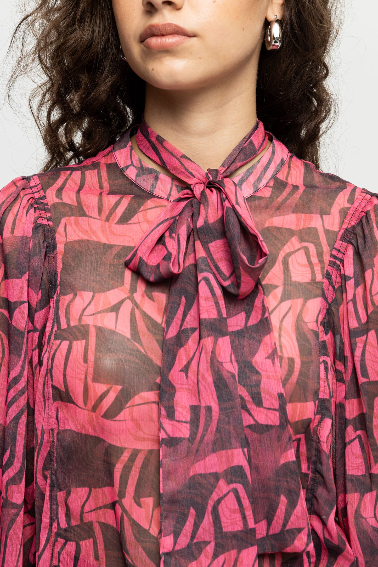 "Fuchsia Mess" Bow-Tie Shirt-Black and Black
