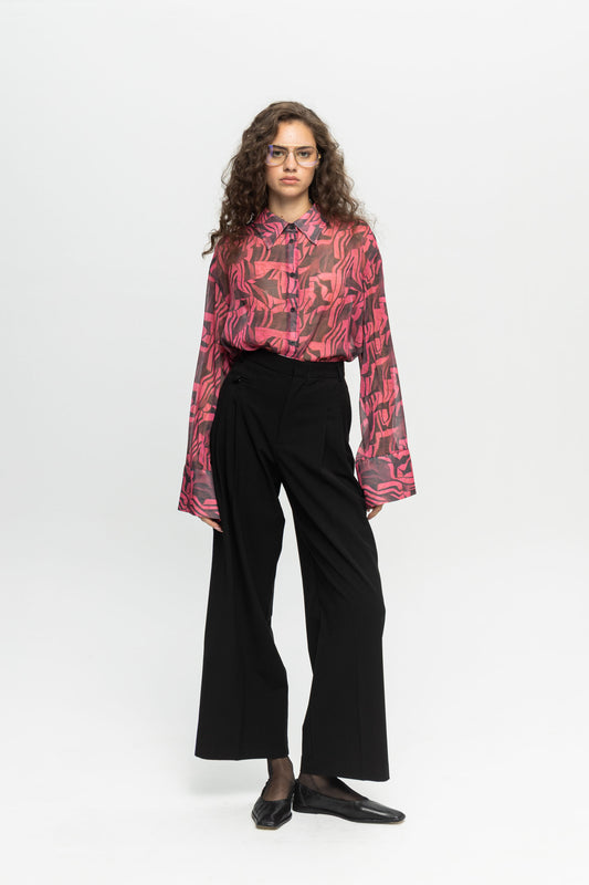 Black Wide-Leg Pants-Black and Black