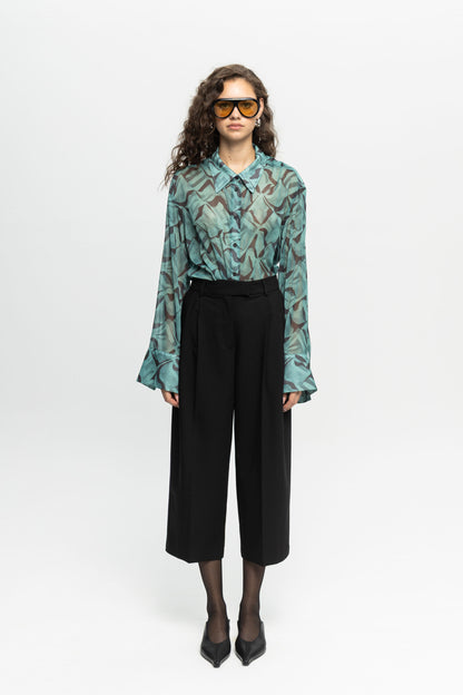 Cropped Trousers-Black and Black