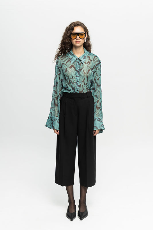 Cropped Trousers-Black and Black