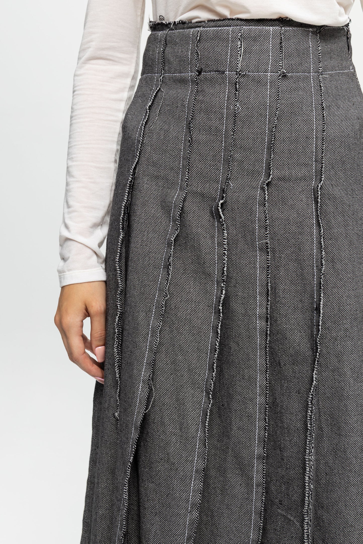 High-Waist Midi Skirt-Black and Black
