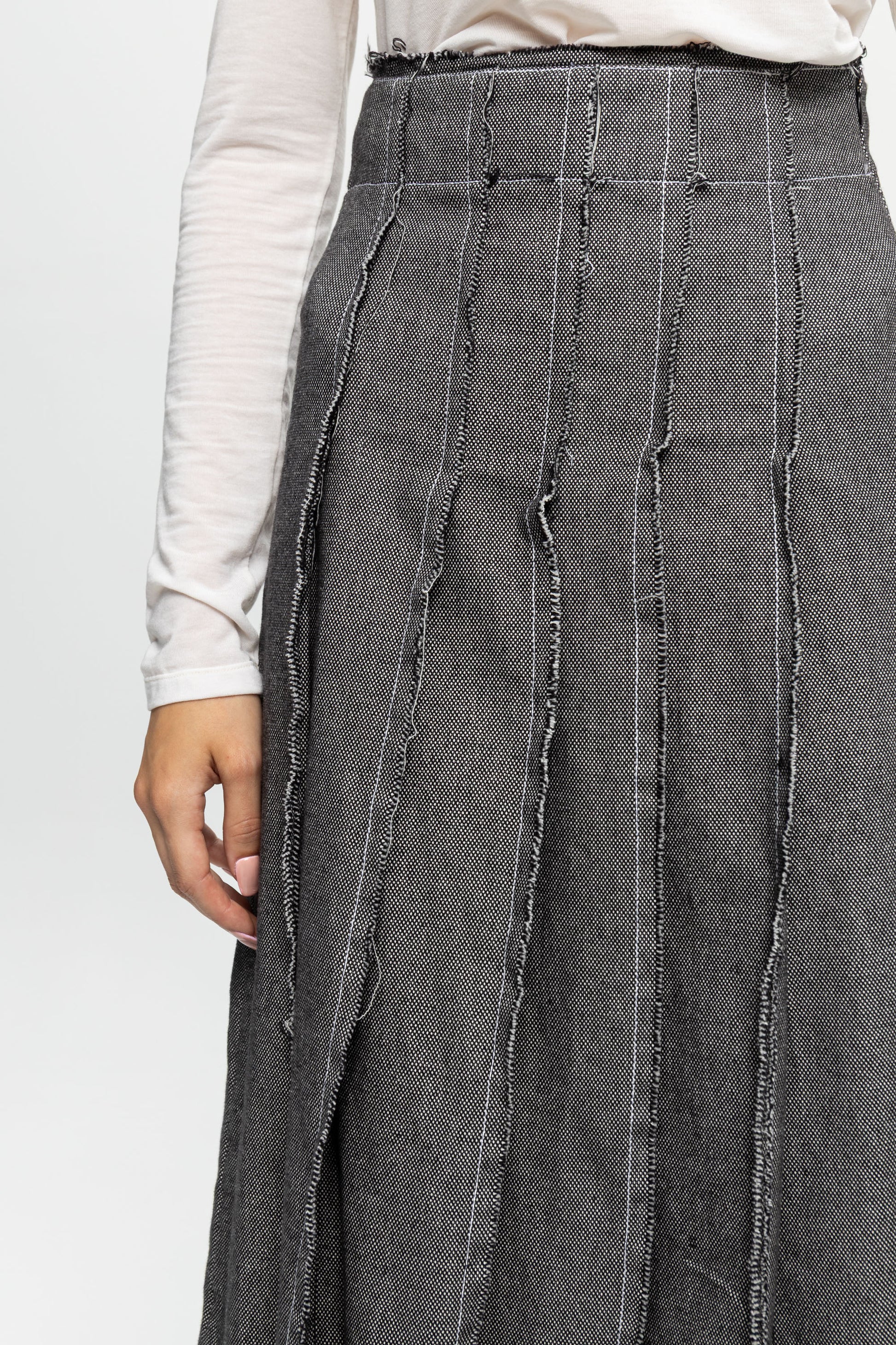 High-Waist Midi Skirt-Black and Black