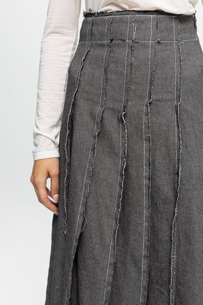 High-Waist Midi Skirt-Black and Black