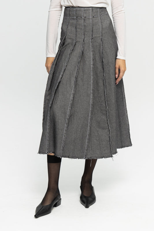 High-Waist Midi Skirt-Black and Black